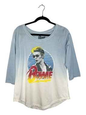DAVID BOWIE Blue and White Ombre 3/4 raglan Sleeve Cotton Blend Top size Large